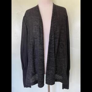 Ann Taylor LOFT Black Sequined Open Cardigan Sweater Large L 15-0044